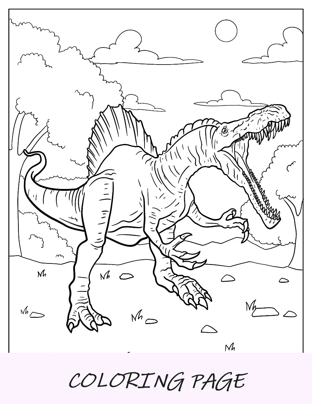 Dibujo para colorear de Spinosaurus aterrador rugiendo