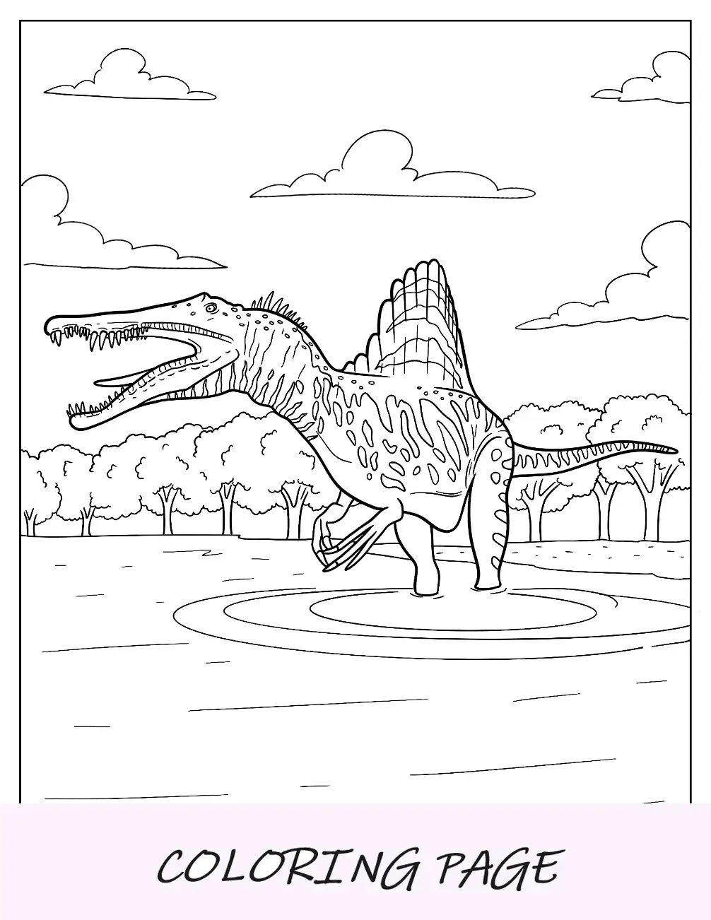 Dibujo para colorear de Spinosaurus vadeando el agua