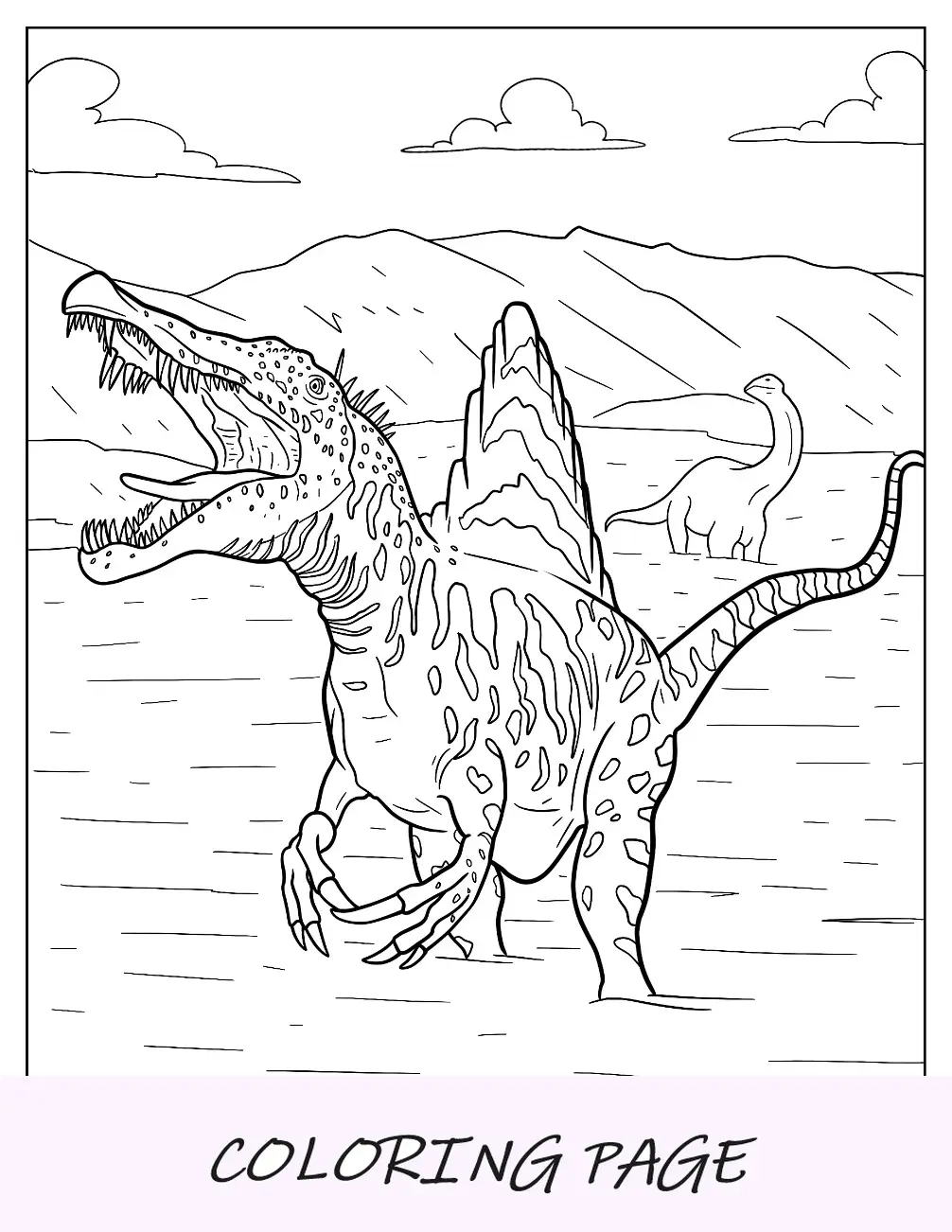 Página para colorear de Spinosaurus realista con piel texturizada
