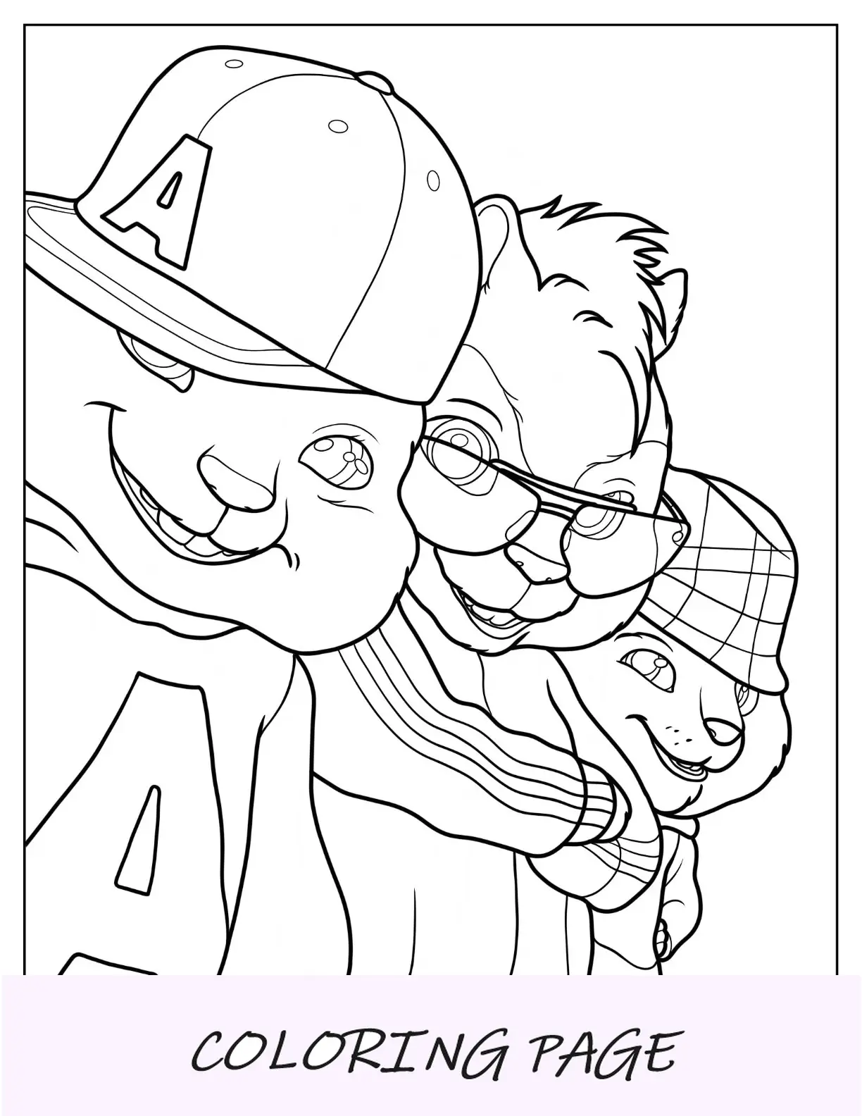 Alvin y las ardillas Página para colorear de primer plano de Alvin, Simon y Theodore sonriendo