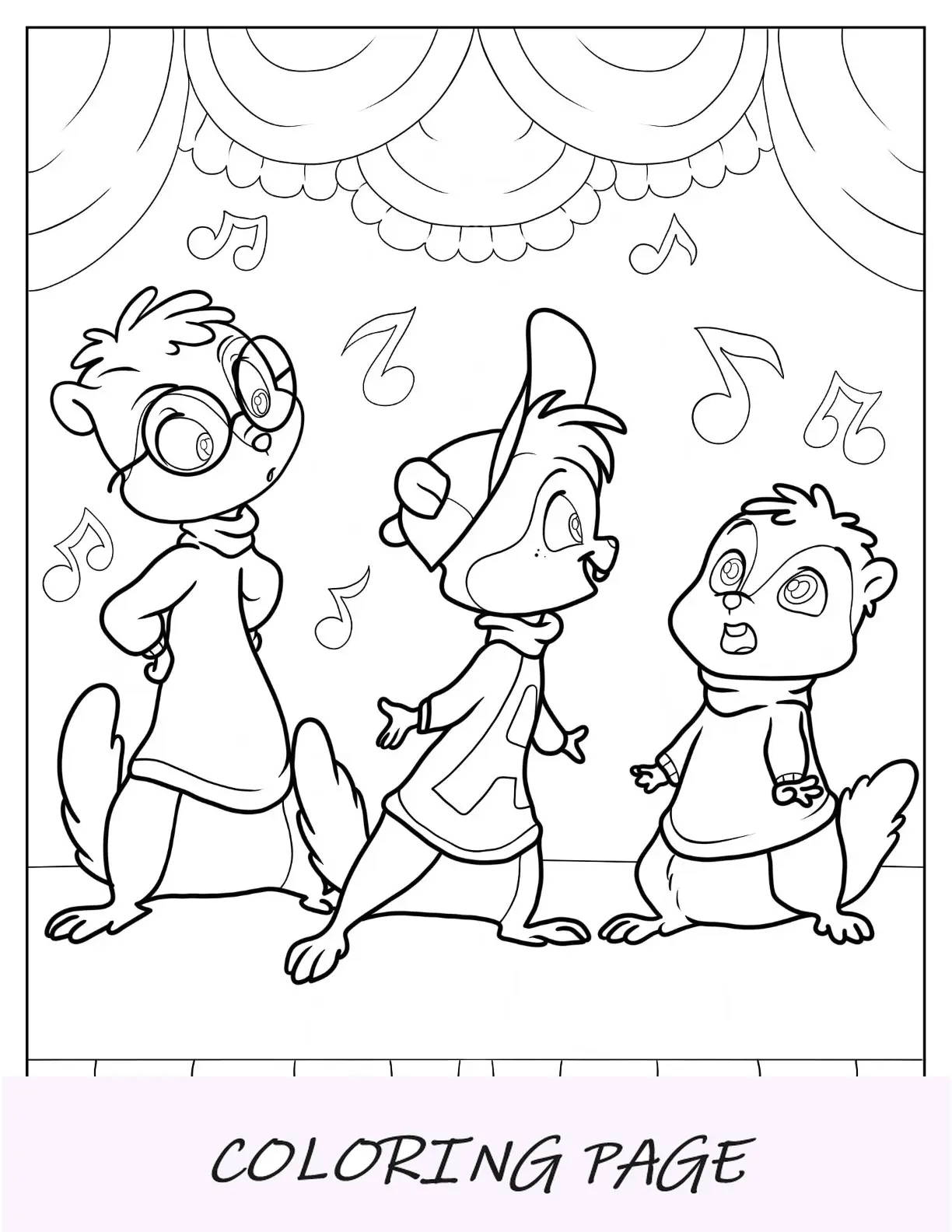 Alvin y las ardillas para colorear de dibujos animados Alvin, Simon y Theodore cantando para niños