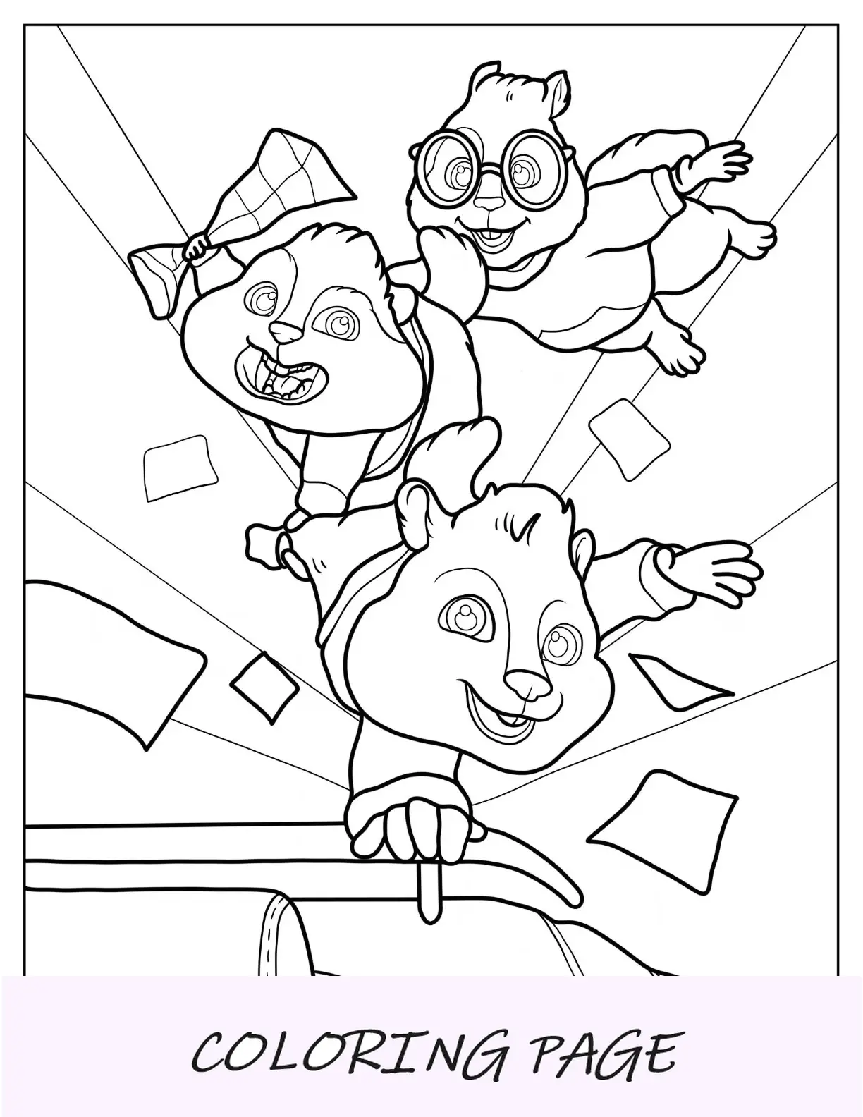 Dibujo para colorear de Alvin y las ardillas abrazados