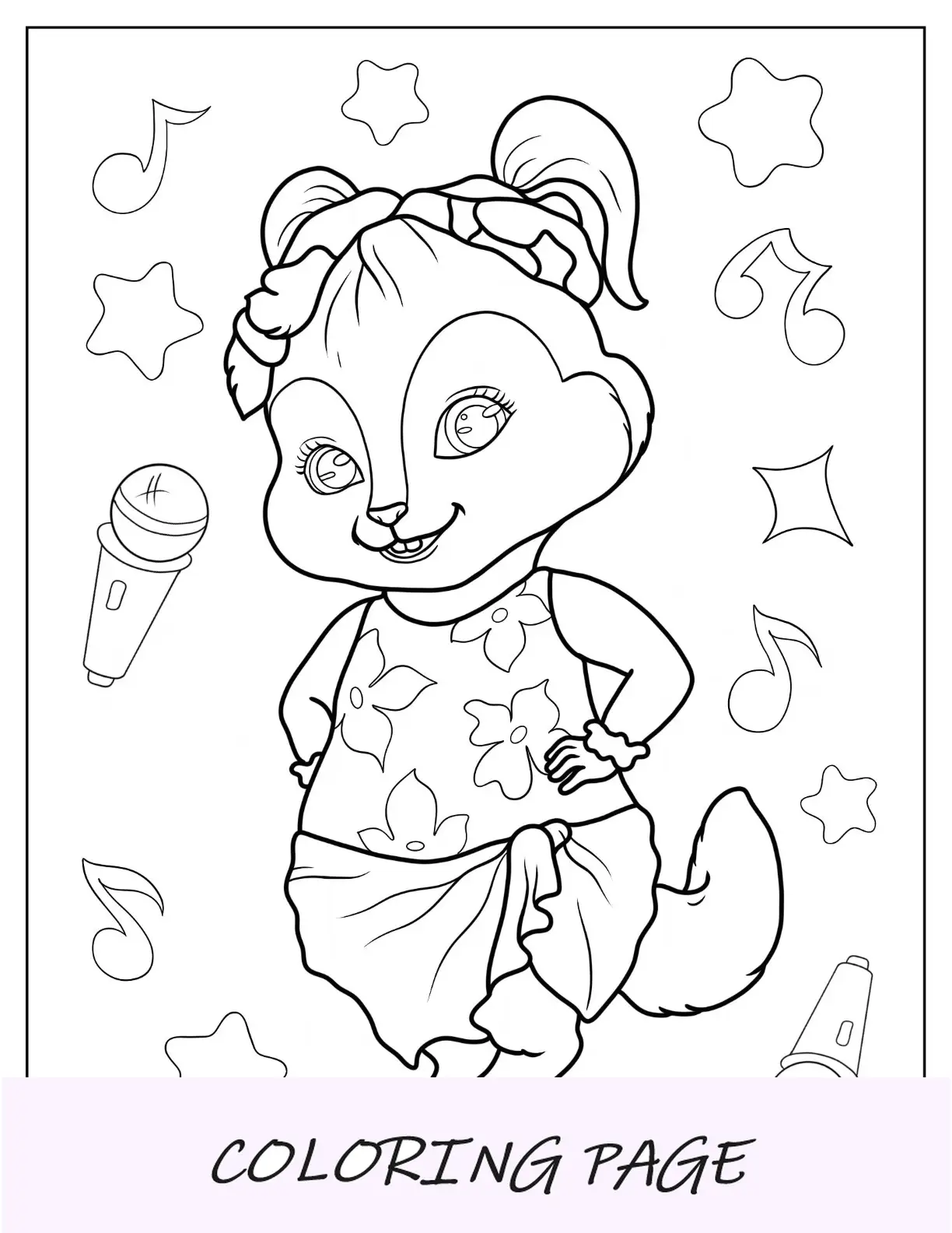 Alvin y las ardillas Página para colorear de la linda Eleanor Chipmunk con traje de verano