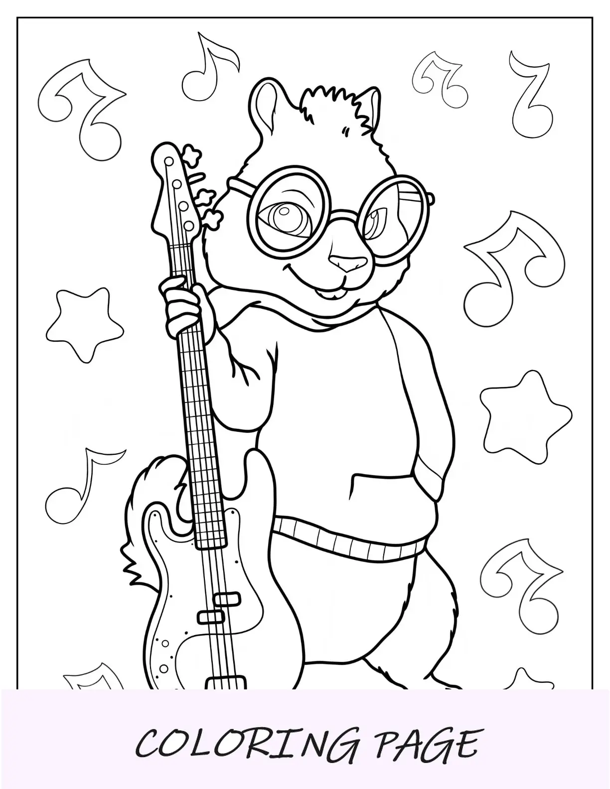 Dibujo para colorear de Alvin y las Ardillas de Simon sosteniendo una guitarra eléctrica