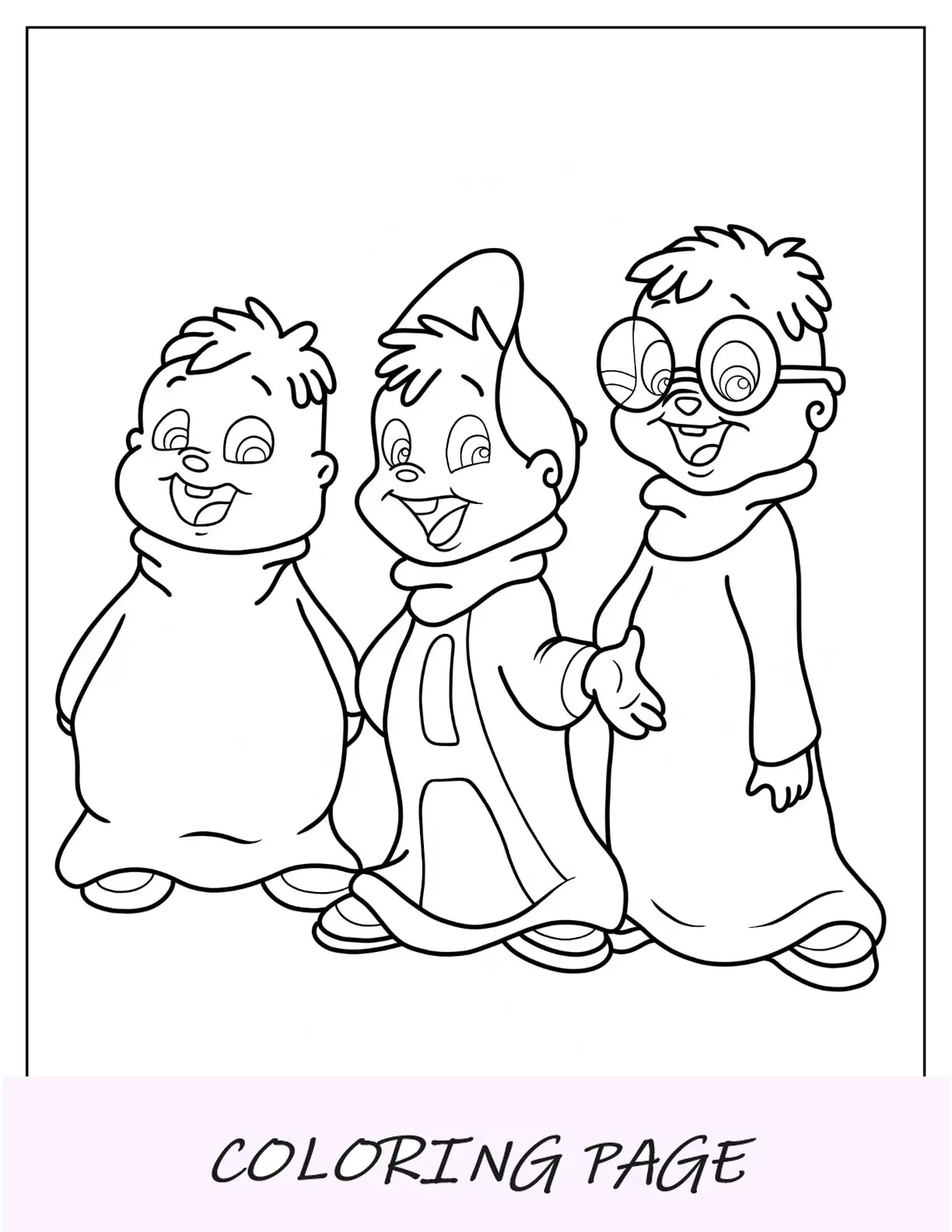 Alvin y las ardillas para colorear de esquema fácil de Alvin, Theodore y Simon para niños