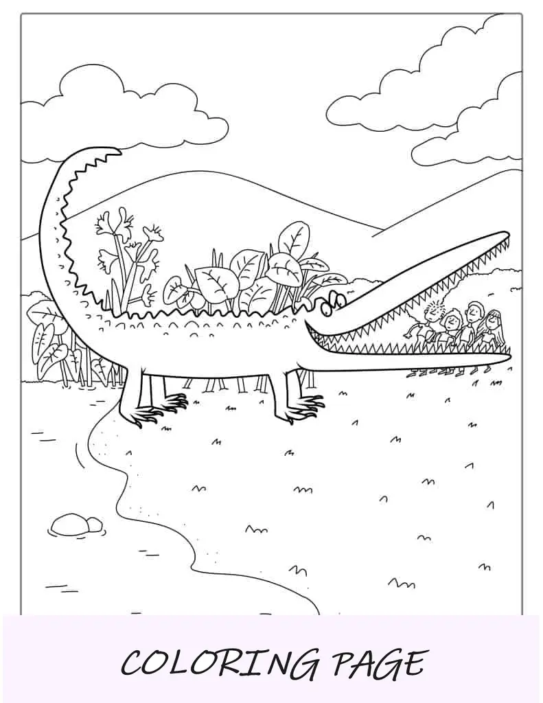 Página para colorir realista de crocodilo americano