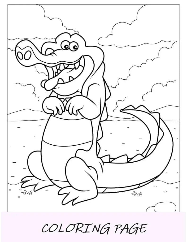 Personagem de desenho animado de crocodilo indo para a escola