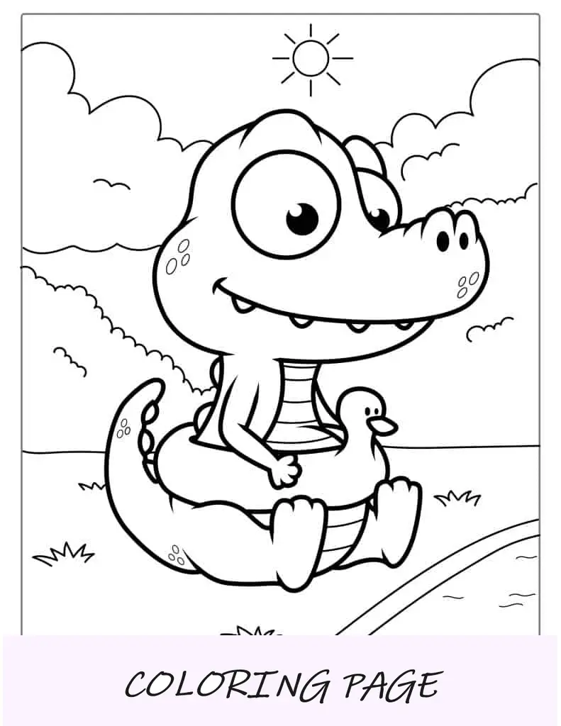 Página para colorir de bebê crocodilo nascendo de ovo