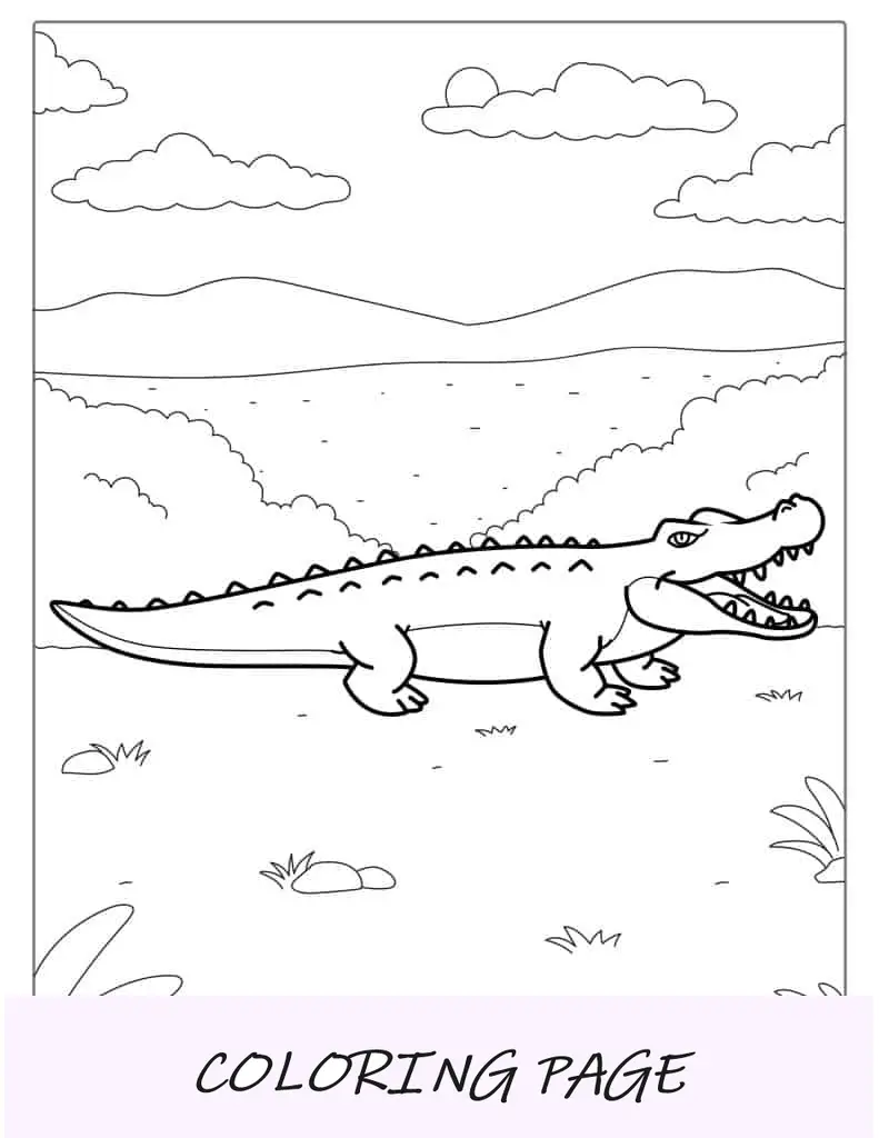 Página para colorir realista de crocodilo americano