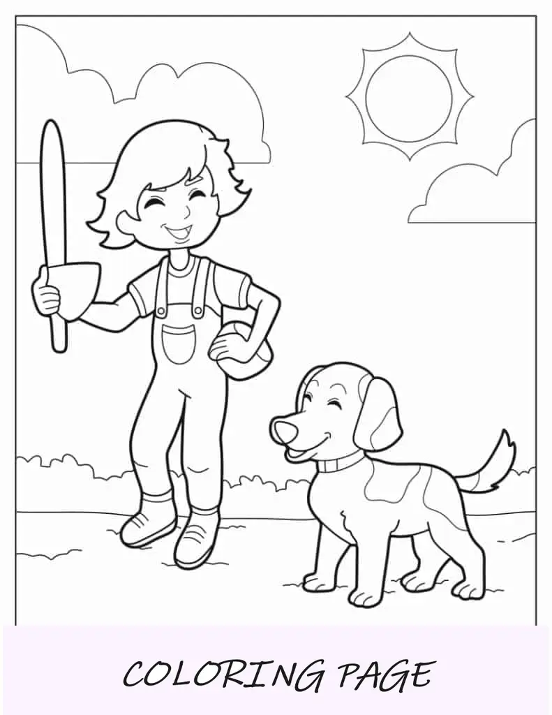 Garotinho brincando com cachorro sob o sol