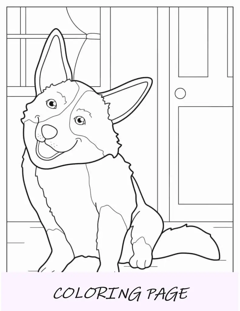 Desenho de cão pastor grande descansando no campo para colorir