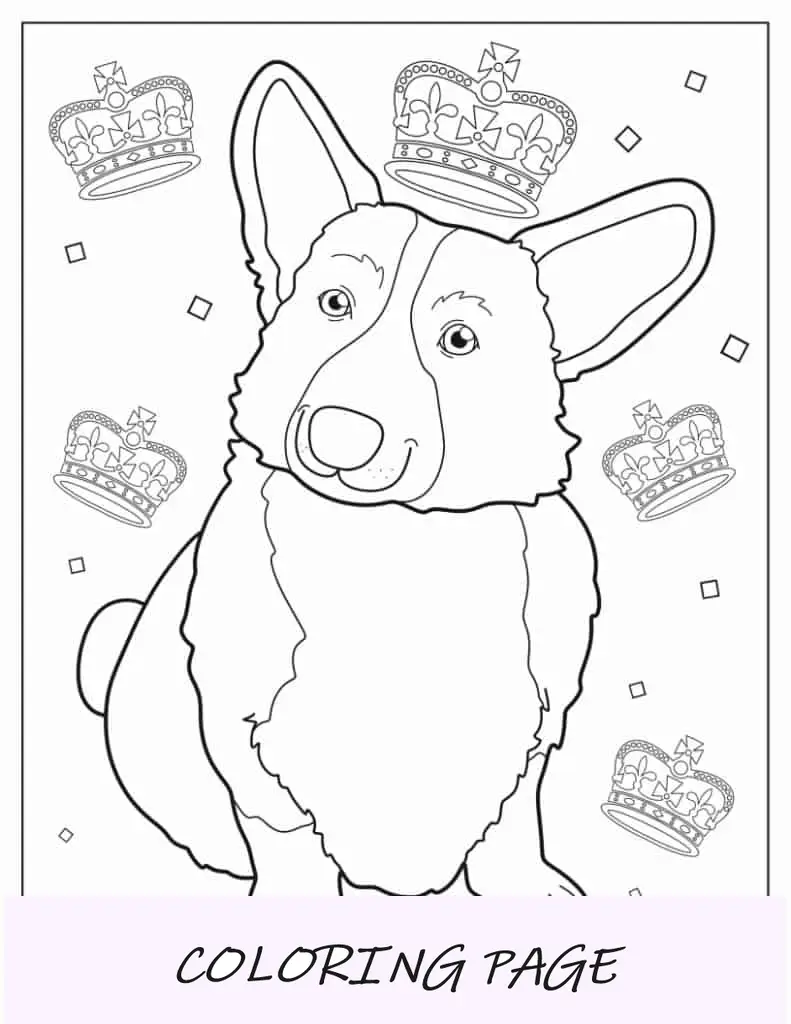 Folha para colorir Kawaii Queen_s Corgi