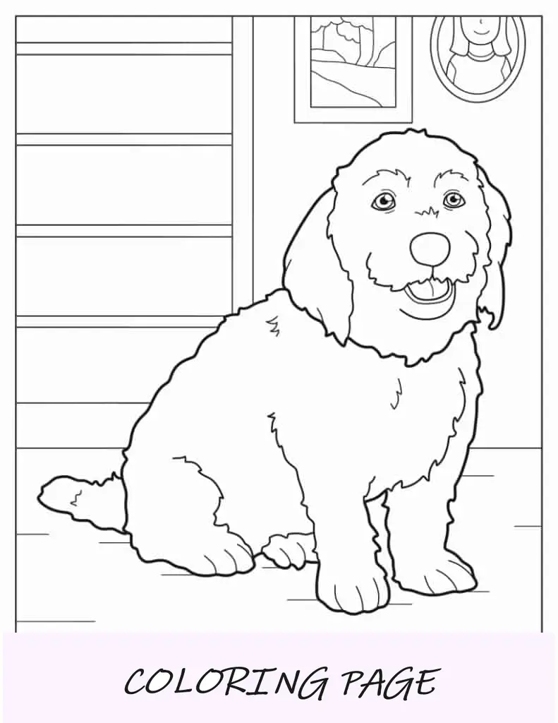 Folha para colorir fácil de Basset sorrindo