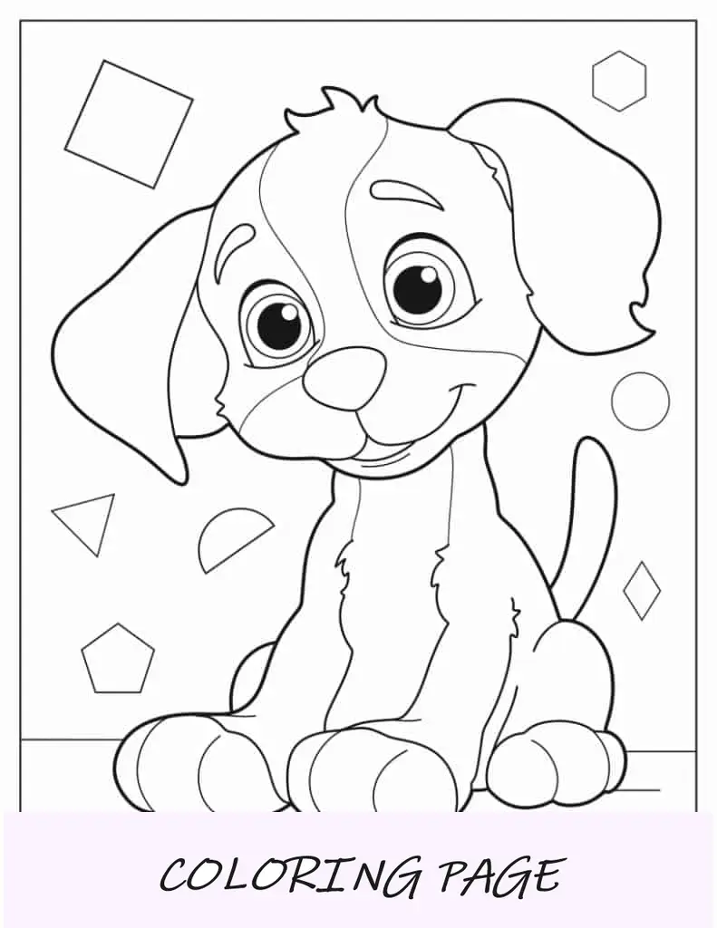 Página para colorir de cachorrinho fofo de desenho animado para crianças