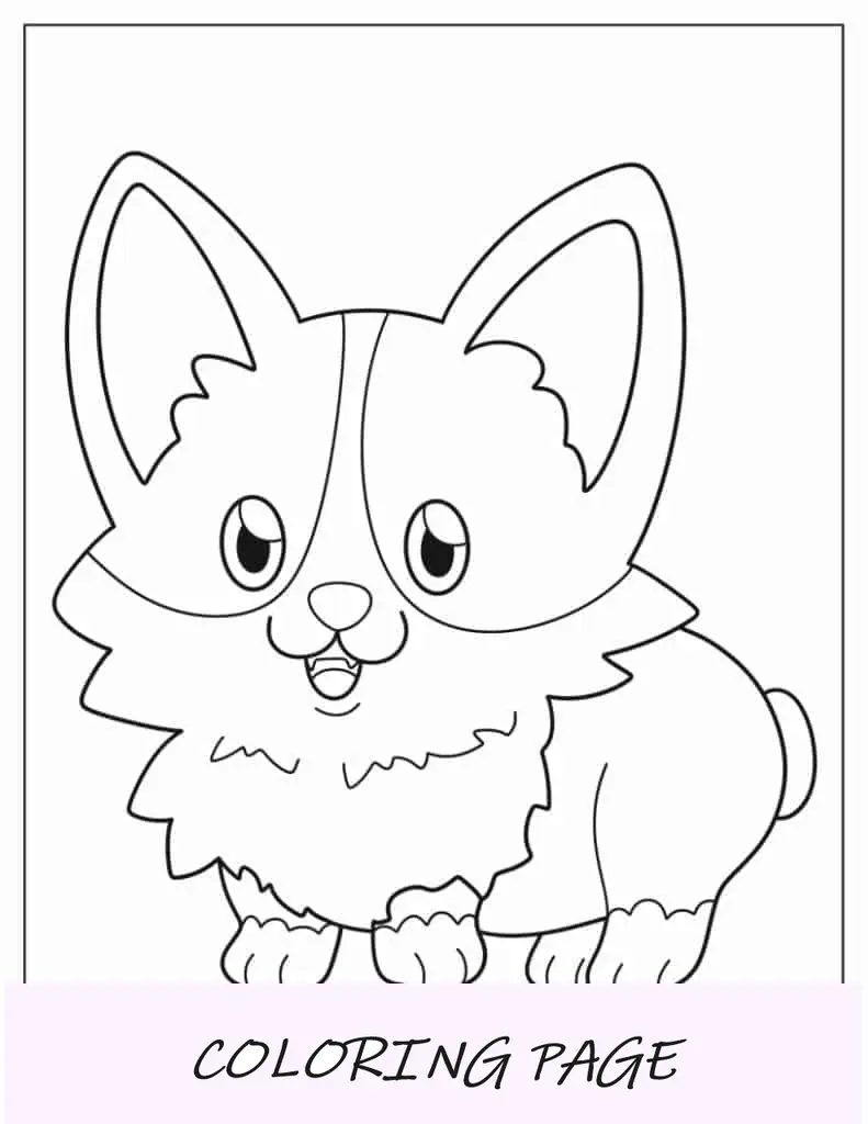 Esboço Kawaii Corgi para crianças em idade pré-escolar