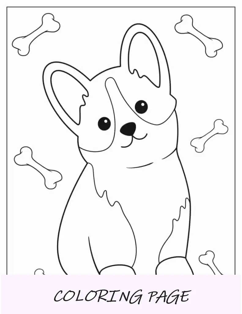 Folha para colorir de Corgi fofa para crianças em idade pré-escolar