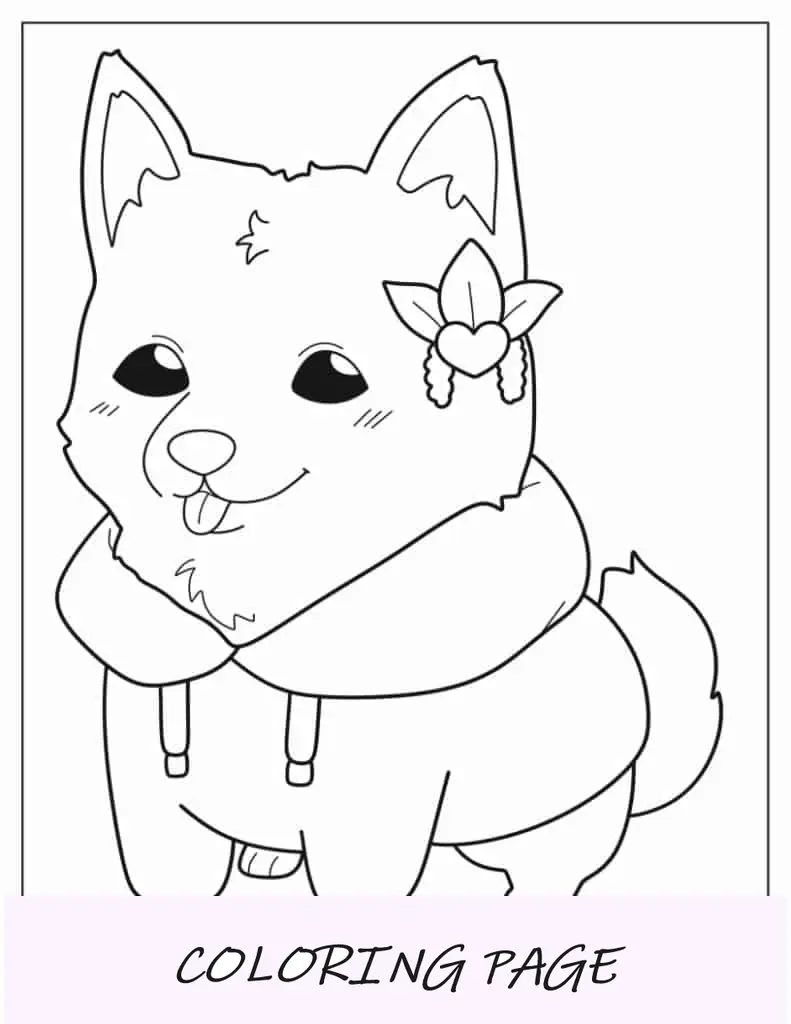 Cachorro Akita usando suéter para crianças colorir