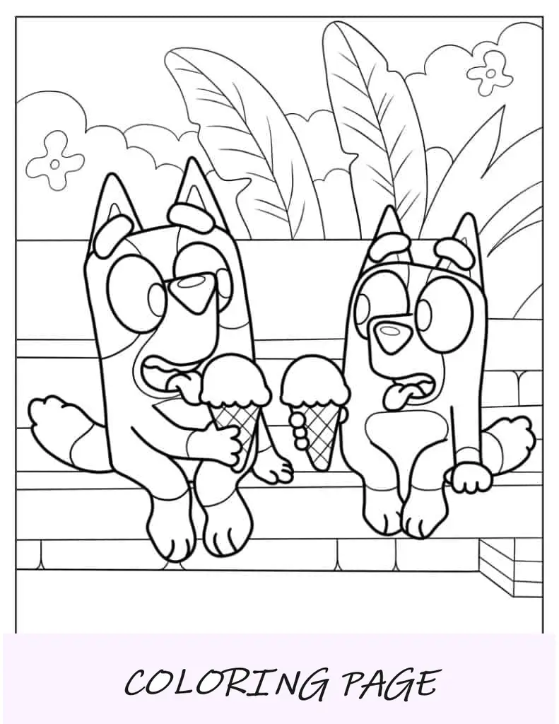 Bluey e bingo comendo sorvete
