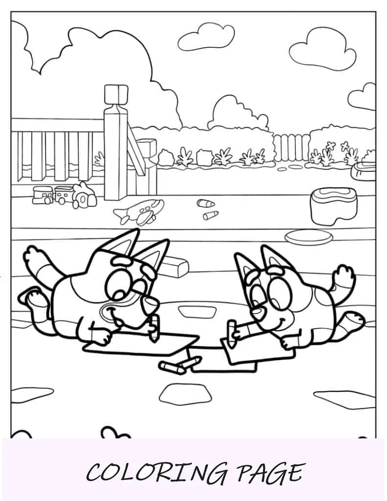 Colorir Bluey e Bingo com giz de cera