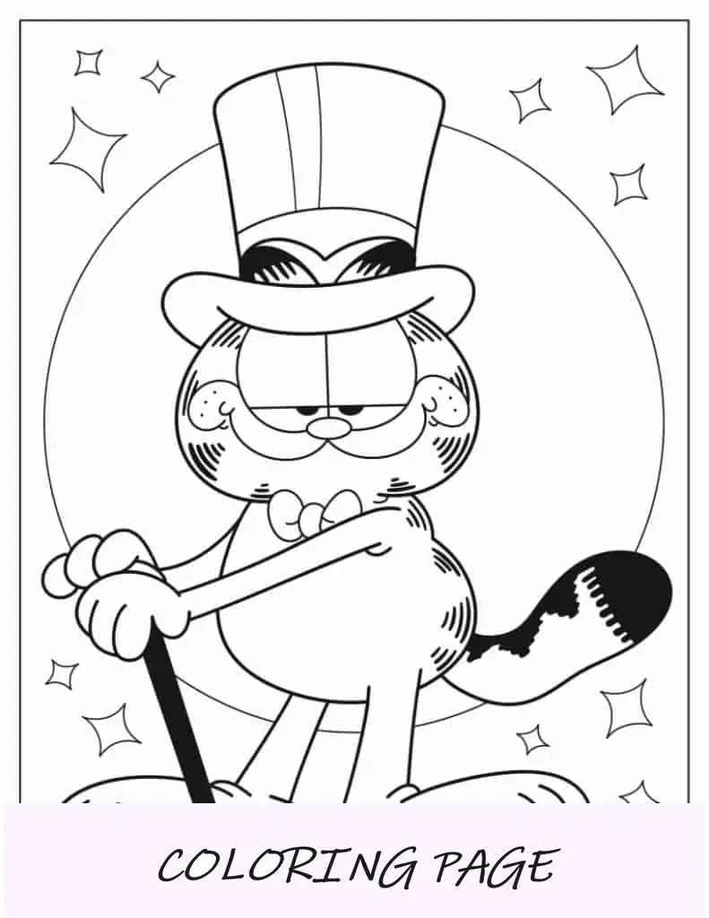 Garfield com cartola e bengala