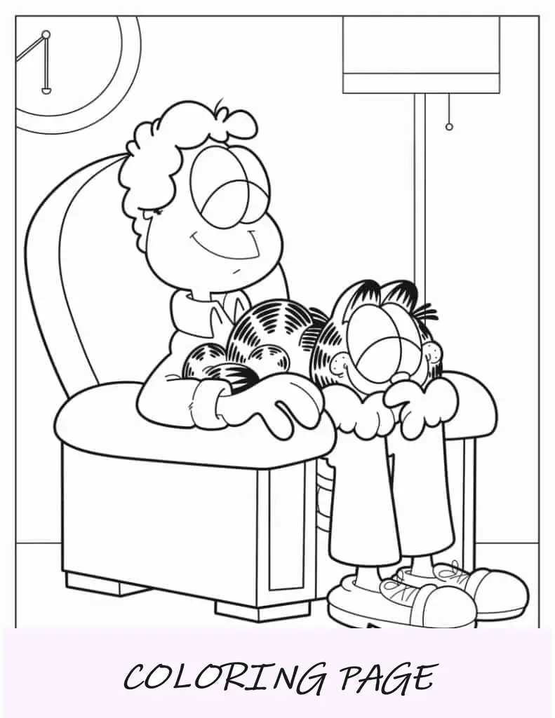 Garfield dormindo no colo de Jon
