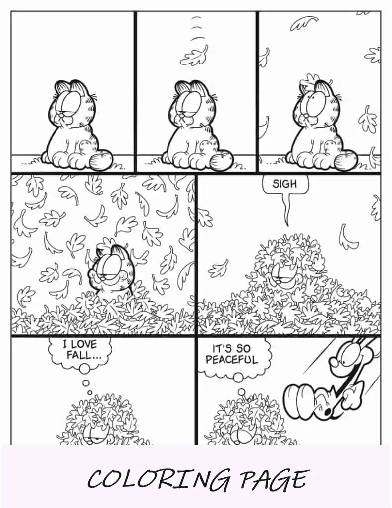 História em quadrinhos engraçada de Garfield de outono