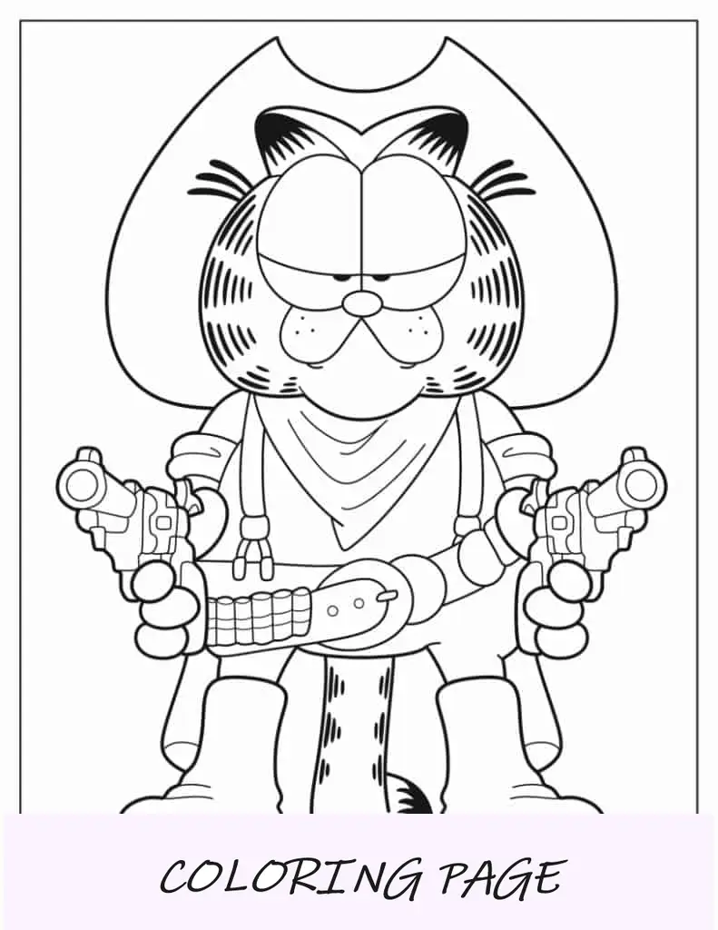 Esboço do Cowboy Garfield para colorir