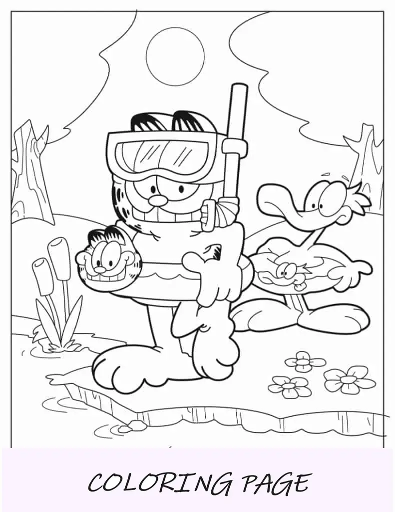 Garfield e Wade se preparando para nadar Folha para colorir