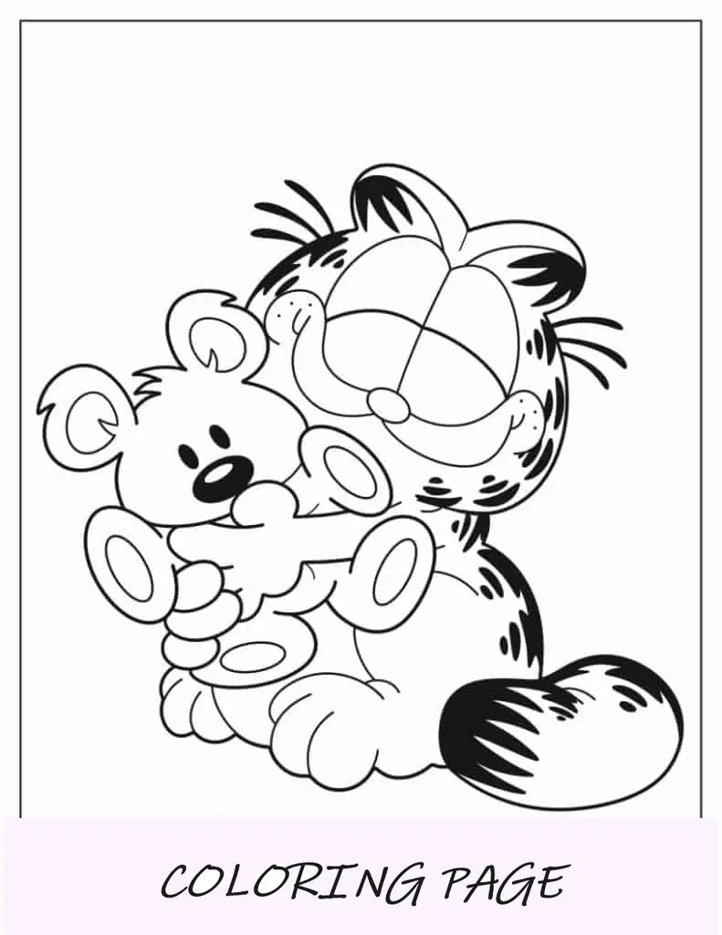 Folha para colorir de Garfield abraçando Pookie