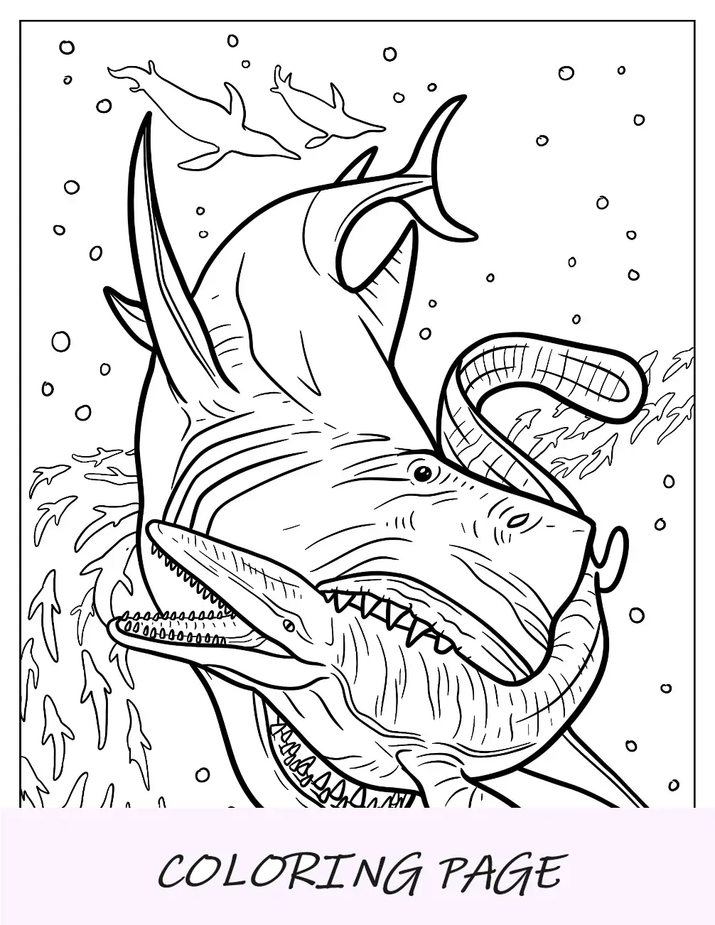 Página para colorir Megalodon atacando um grande navio