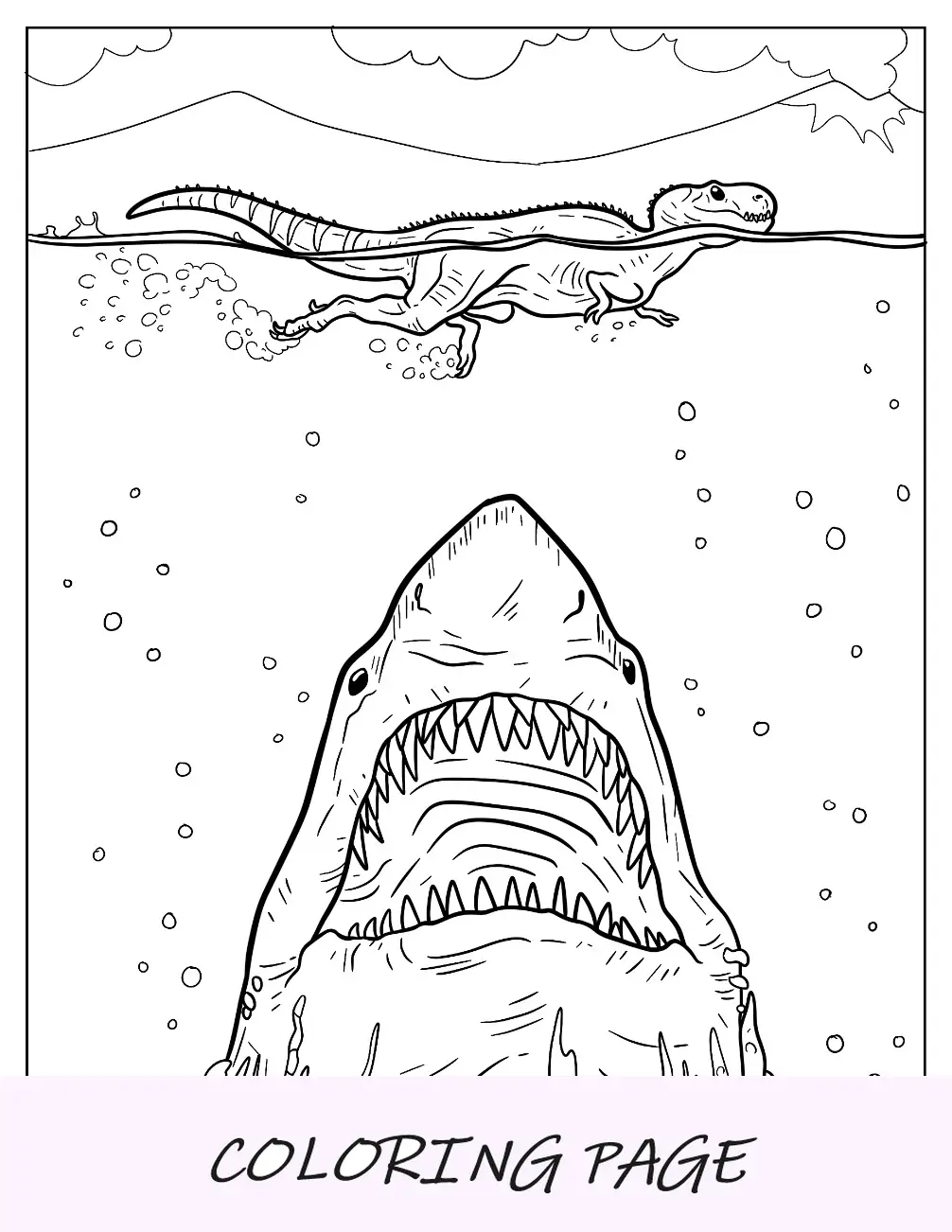 Página para colorir Megalodon comendo tubarões grandes