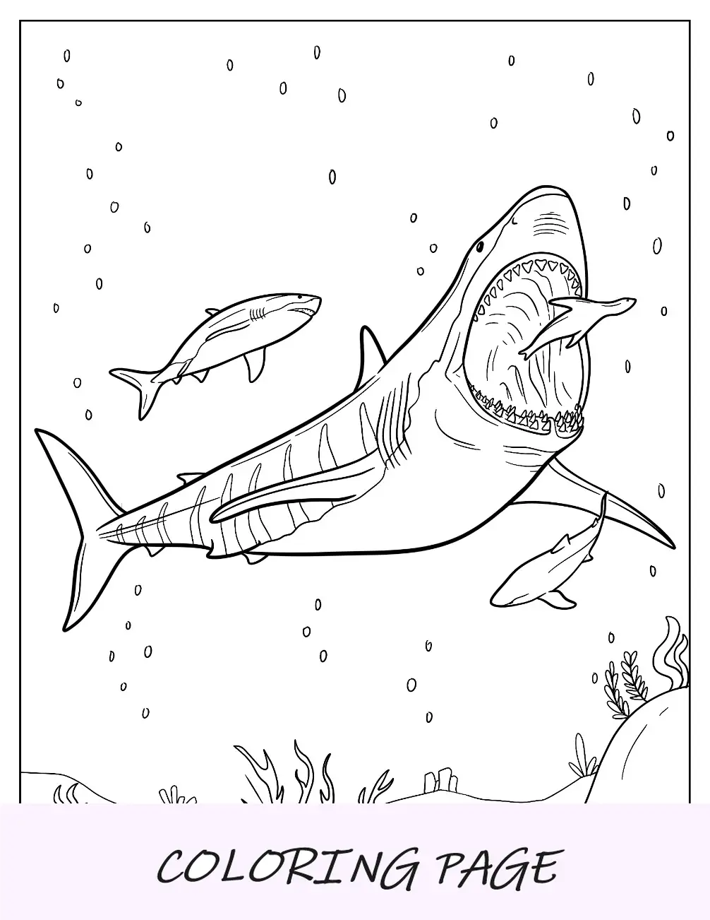 Página para colorir Megalodon pegando um avião