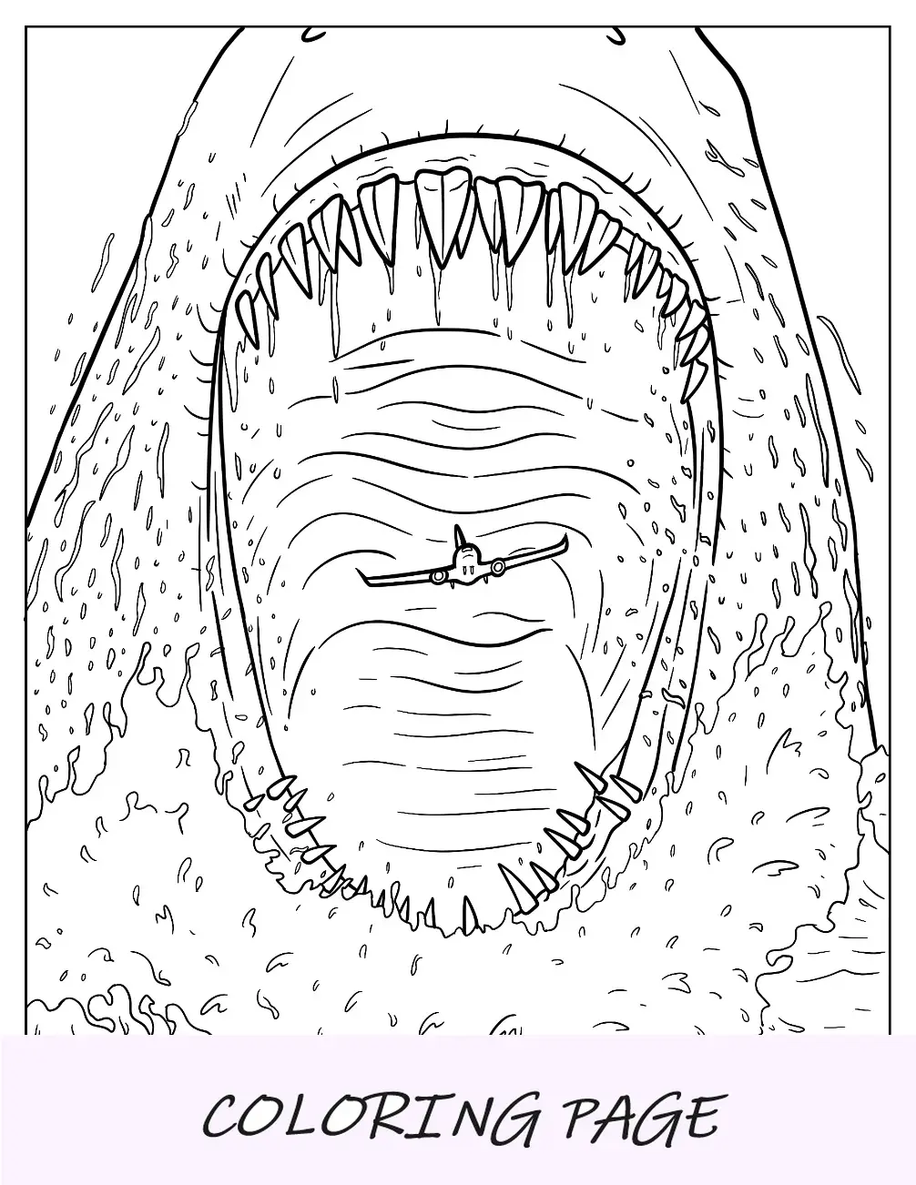 Página para colorir Megalodon pegando um raptor na água