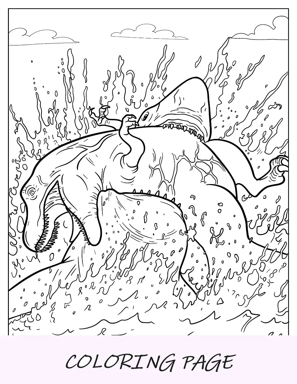 Página para colorir assustador de Megalodon com boca aberta para crianças