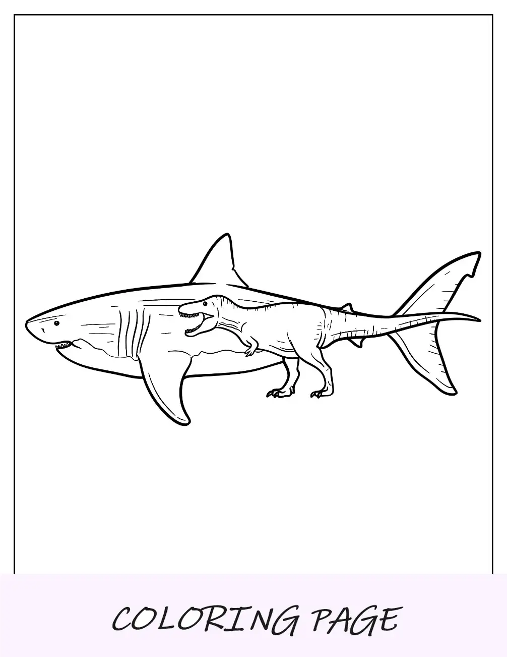 Página para colorir fácil de Megalodon submarino para crianças
