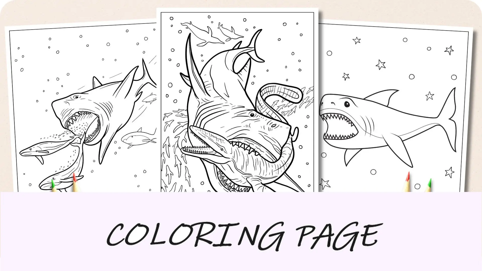 Imagem em destaque de páginas para colorir de Megalodon