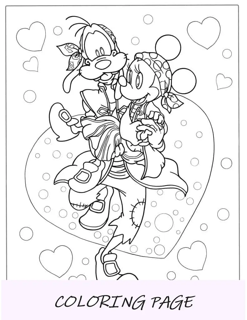 Página para colorir do Pateta e da Minnie Mouse