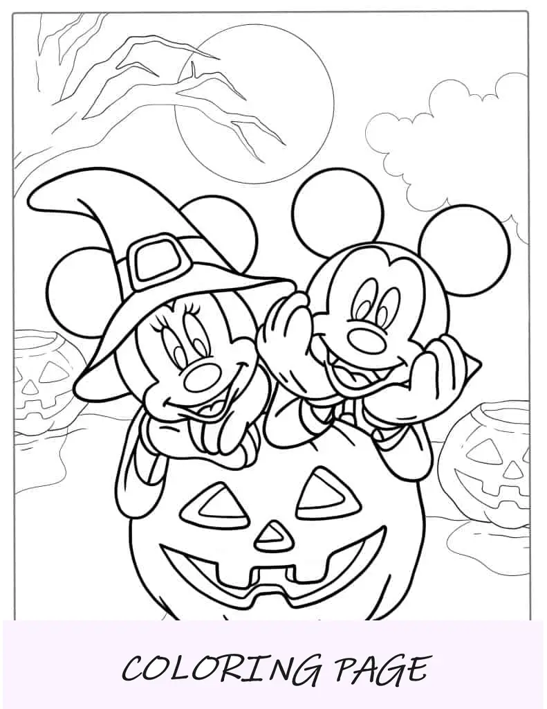 Página para colorir da Minnie Mouse durante o Halloween