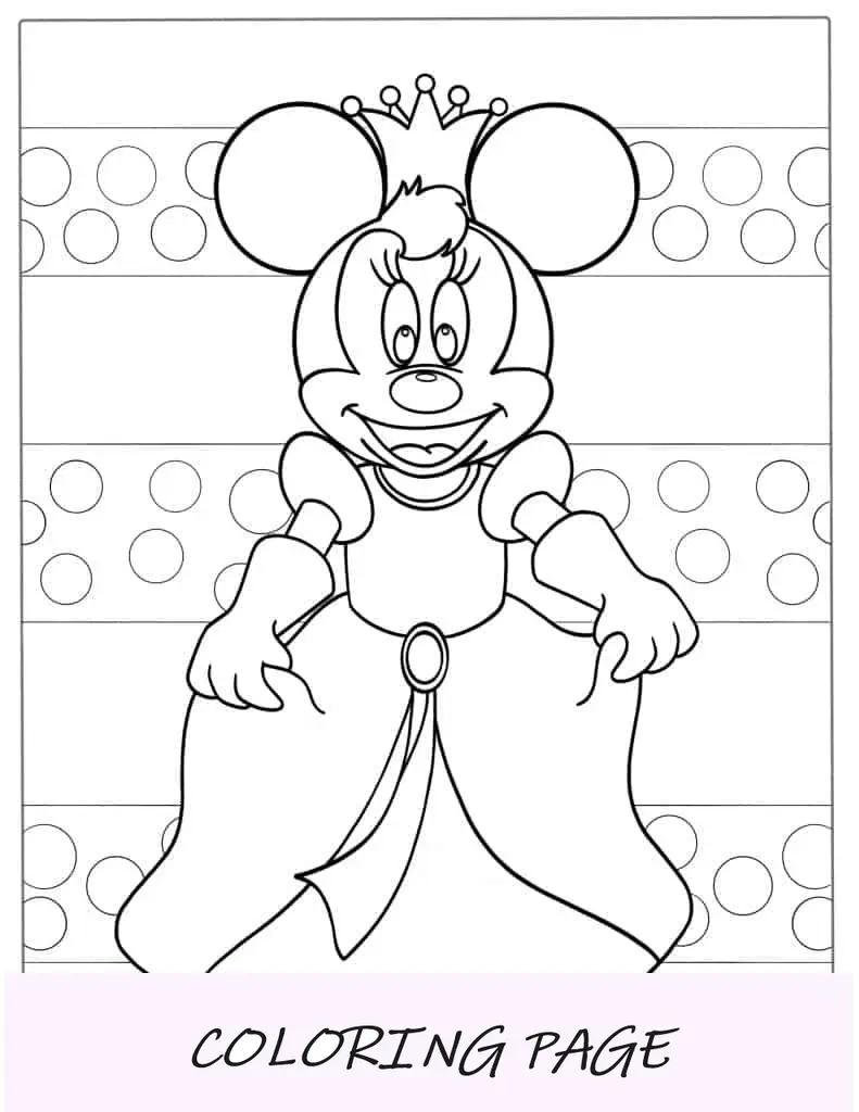 Página para colorir da princesa Minnie Mouse