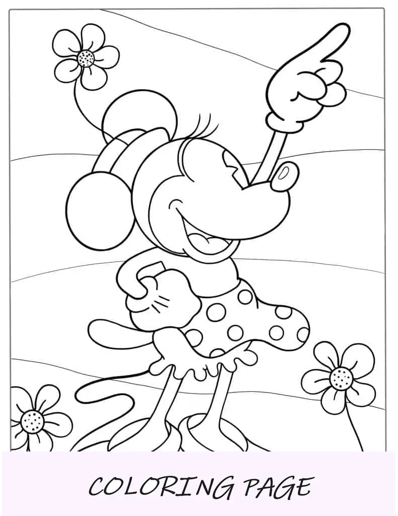 Imagem para colorir estilo vintage da Minnie Mouse