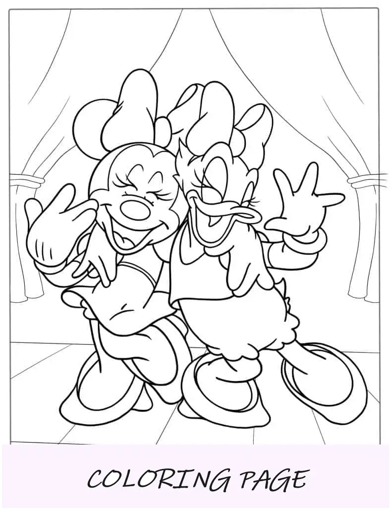 Desenho para colorir da Minnie Mouse e da Margarida rindo