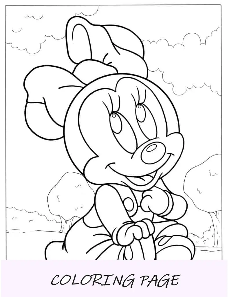 Folha para colorir simples do bebê Minnie Mouse