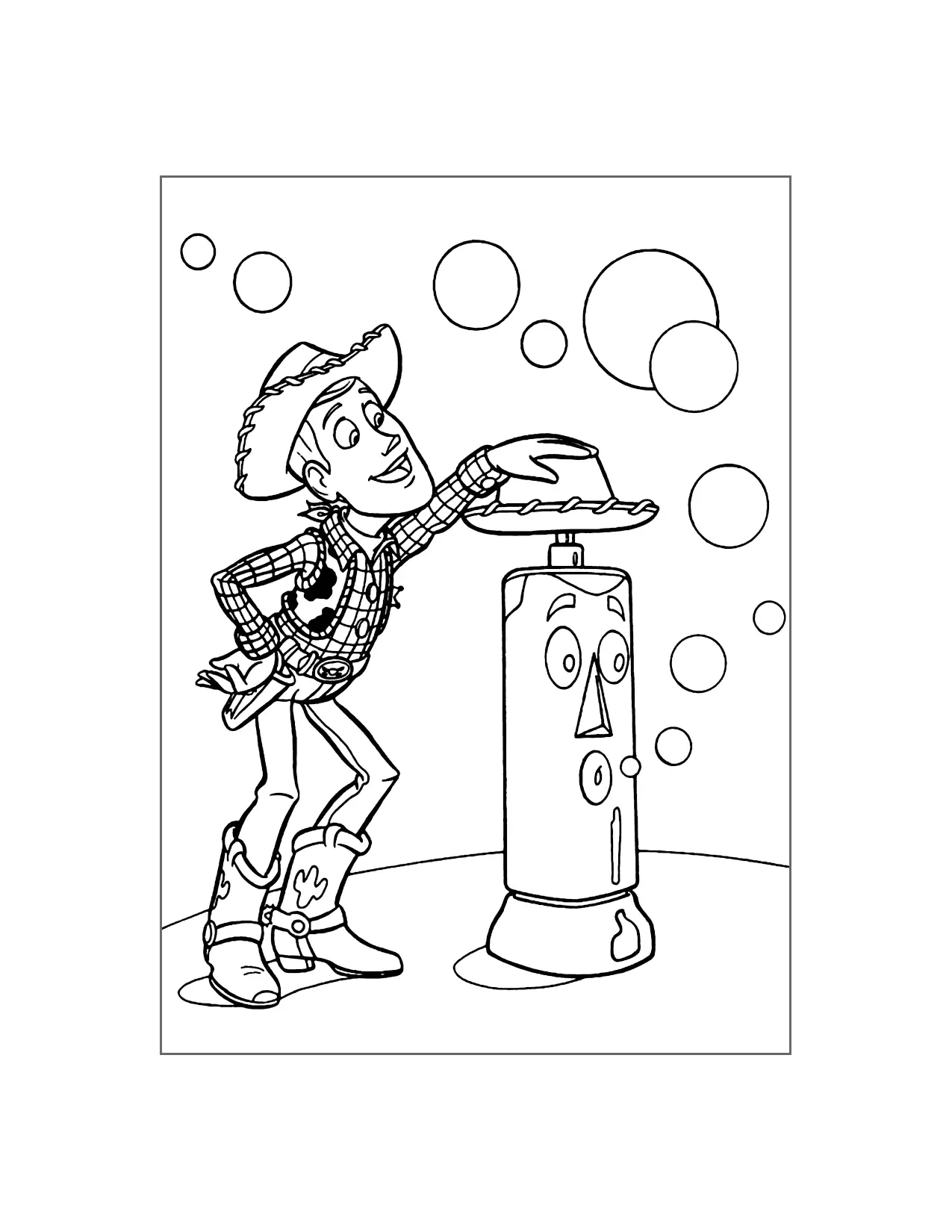 Woody Makes Bubbles Coloring Page