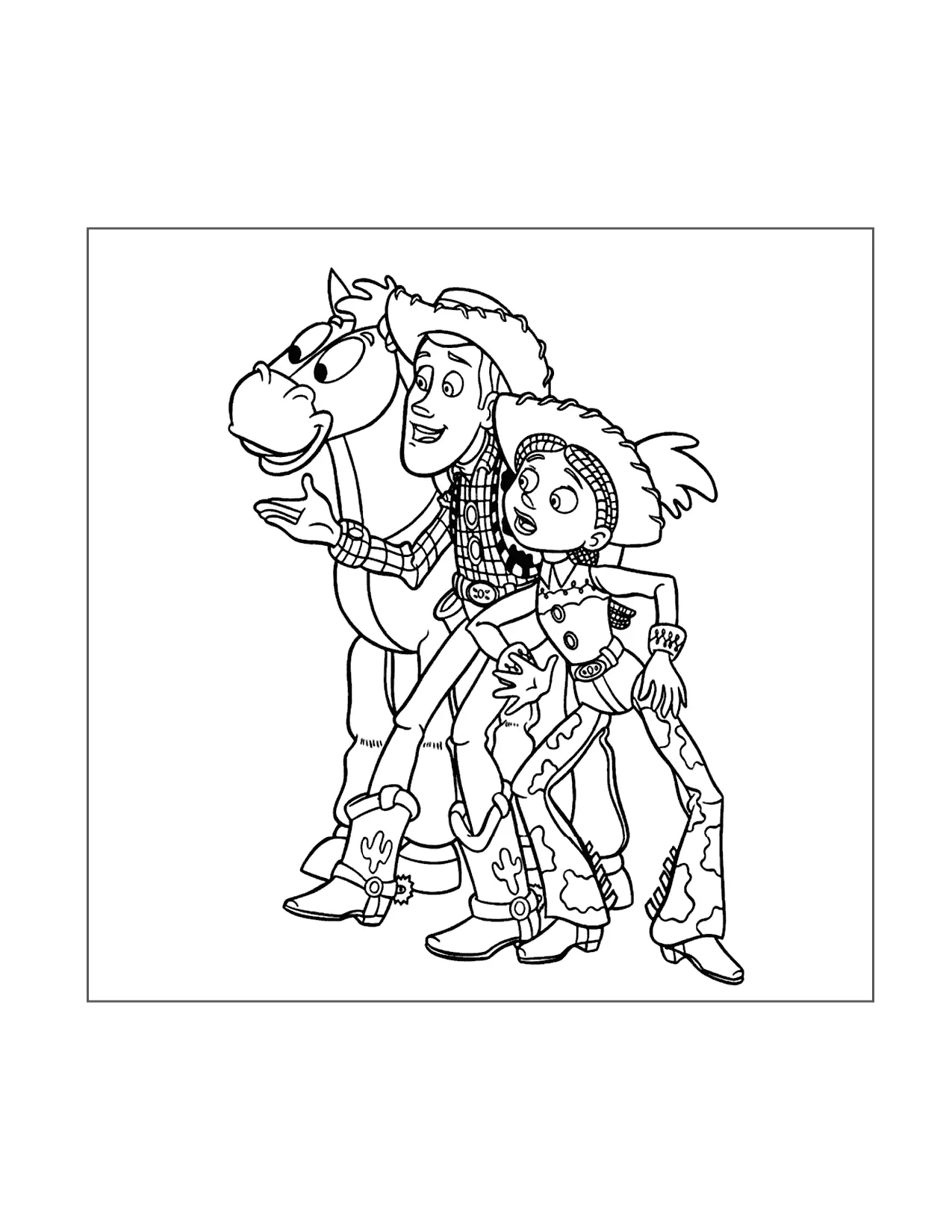 Woody Shows Jessie And Bullseye Coloring Page