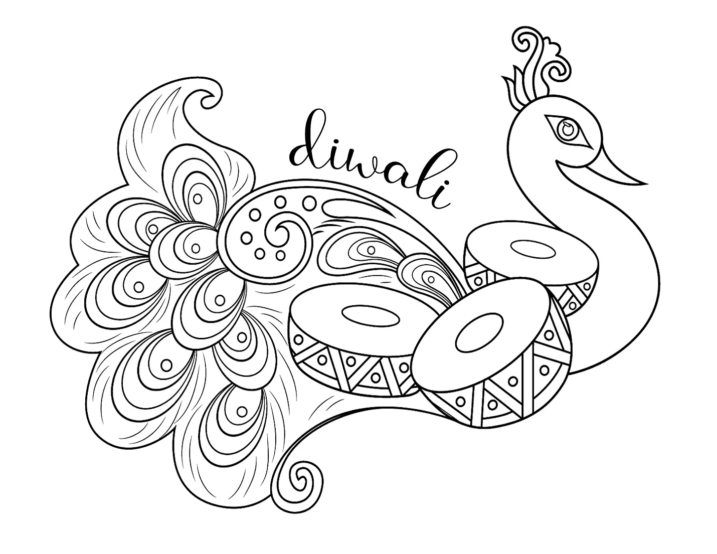 Diwali Peacock Coloring Page
