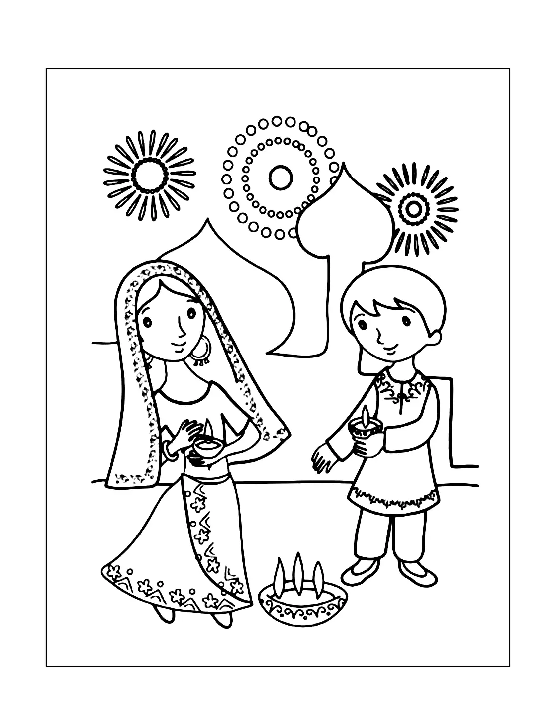 Diwali Celebration Coloring Page