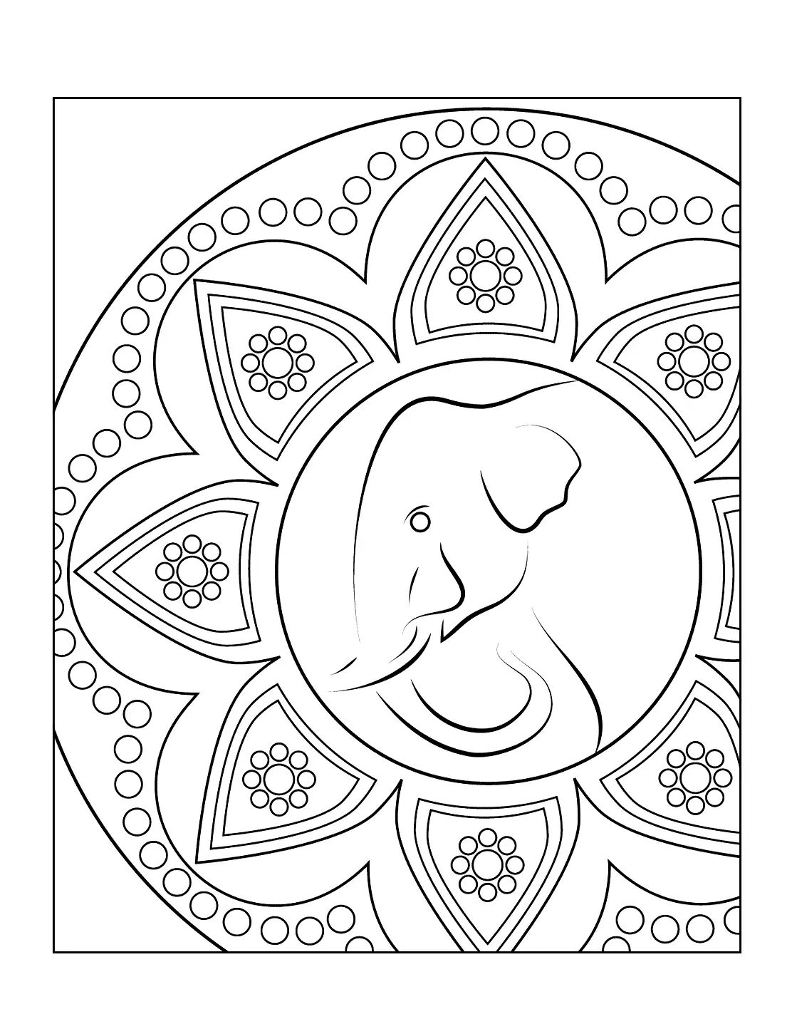 Elephant Rangoli Coloring Page