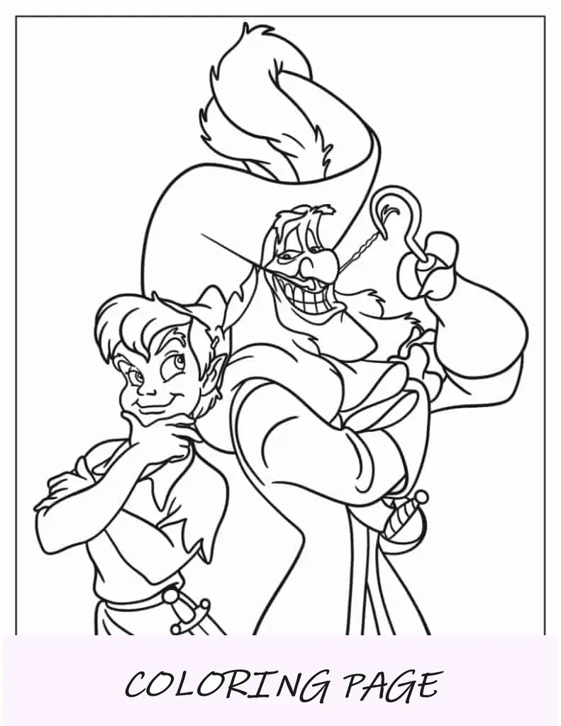 Página para colorir consecutivas de Peter Pan e Capitão Gancho