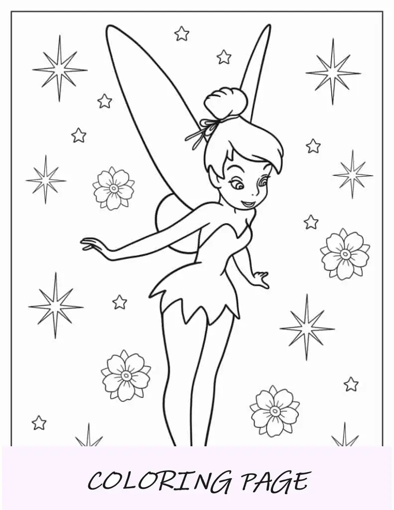 Folha para colorir Kawaii Tinker Bell para crianças em idade pré-escolar