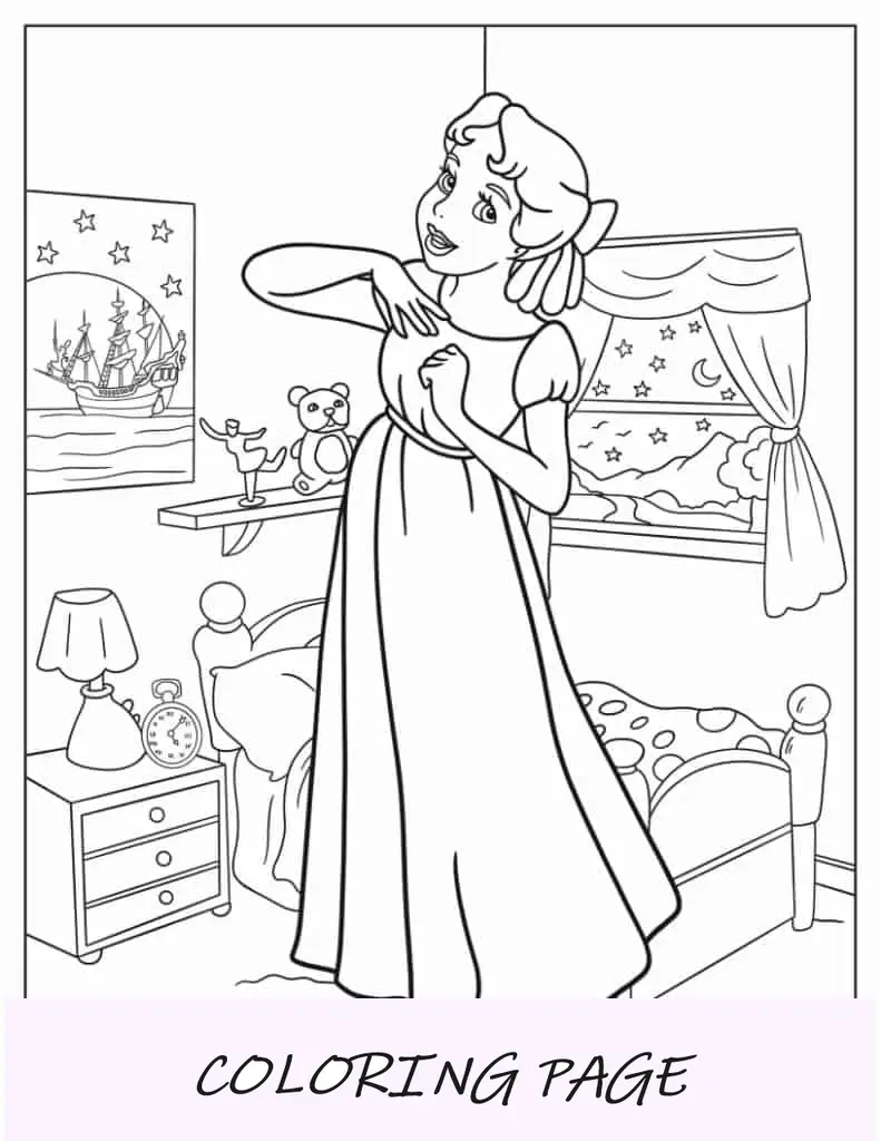 Folha para colorir fácil de Wendy Darling